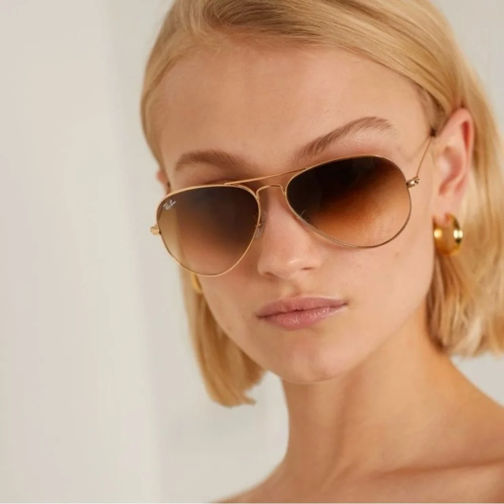 Ray-Ban Gold Gradient Brown Aviator Unisex Sunglasses 58MM